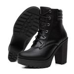 Bota Coturno Feminino Salto Alto Confortável Plataforma Tratorada Preto
