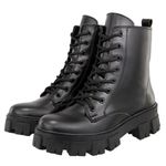 Bota Coturno Feminino Moderna Tratorada Zíper Lateral Preto