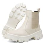 Bota Coturno Feminino Tratorada Chelsea Macia Confortável Off White