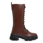 Bota Coturno Cano Longo Alto Blogueiras Marrom