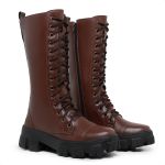 Bota Coturno Cano Longo Alto Blogueiras Marrom