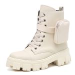 Bota Coturno Feminino Tratorado Militar Com Bolsinha Lateral Removível Off White