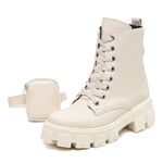 Bota Coturno Feminino Tratorado Militar Com Bolsinha Lateral Removível Off White