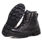 Bota Coturno Tratorado Zíper Vertical Feminino Preto