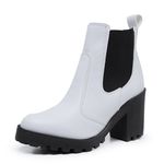 Bota Coturno Feminino Salto Médio Tratorada Elástico Confortável Branco 