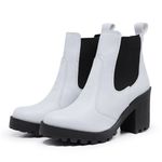 Bota Coturno Feminino Salto Médio Tratorada Elástico Confortável Branco 