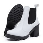 Bota Coturno Feminino Salto Médio Tratorada Elástico Confortável Branco 