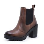 Bota Coturno Feminino Salto Médio Tratorada Elástico Confortável Whisky 