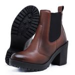 Bota Coturno Feminino Salto Médio Tratorada Elástico Confortável Whisky 