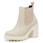 Bota Coturno Feminino Salto Médio Tratorada Elástico Confortável Off White 