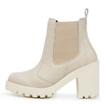 Bota Coturno Feminino Salto Médio Tratorada Elástico Confortável Off White 