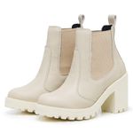 Bota Coturno Feminino Salto Médio Tratorada Elástico Confortável Off White 
