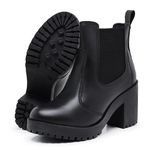 Bota Coturno Feminino Salto Médio Tratorada Elástico Confortável Preto