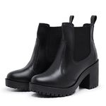 Bota Coturno Feminino Salto Médio Tratorada Elástico Confortável Preto