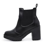 Bota Coturno Feminino Salto Médio Tratorada Elástico Confortável Preto