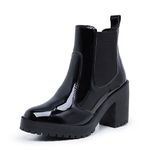 Bota Coturno Feminino Salto Médio Tratorada Elástico Confortável Preto Verniz