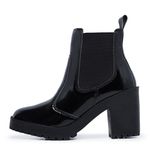 Bota Coturno Feminino Salto Médio Tratorada Elástico Confortável Preto Verniz