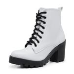 Bota Coturno Feminino Salto Médio Tratorada Macia Confortável Branco