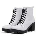 Bota Coturno Feminino Salto Médio Tratorada Macia Confortável Branco