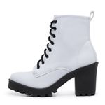 Bota Coturno Feminino Salto Médio Tratorada Macia Confortável Branco