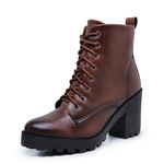 Bota Coturno Feminino Salto Médio Tratorada Macia Confortável Whisky