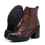 Bota Coturno Feminino Salto Médio Tratorada Macia Confortável Whisky