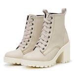 Bota Coturno Feminino Salto Médio Tratorada Macia Confortável Off White