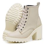 Bota Coturno Feminino Salto Médio Tratorada Macia Confortável Off White
