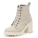 Bota Coturno Feminino Salto Médio Tratorada Macia Confortável Off White