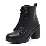 Bota Coturno Feminino Salto Médio Tratorada Macia Confortável Preto