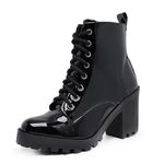 Bota Coturno Feminino Salto Médio Tratorada Macia Confortável Preto Verniz