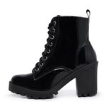 Bota Coturno Feminino Salto Médio Tratorada Macia Confortável Preto Verniz