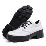 Oxford Casual Feminino Tênis Derby Sola Tratorada De Amarrar Branco