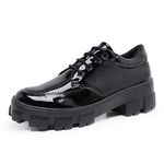 Oxford Casual Feminino Tênis Derby Sola Tratorada De Amarrar Preto Verniz