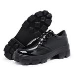 Oxford Casual Feminino Tênis Derby Sola Tratorada De Amarrar Preto Verniz