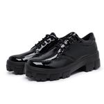 Oxford Casual Feminino Tênis Derby Sola Tratorada De Amarrar Preto Verniz