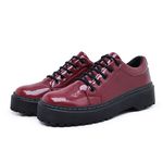 Sapato Oxford Feminino Mocassim Sola Tratorada Verniz Bordô