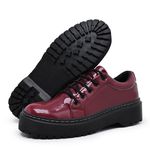 Sapato Oxford Feminino Mocassim Sola Tratorada Verniz Bordô