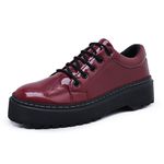 Sapato Oxford Feminino Mocassim Sola Tratorada Verniz Bordô