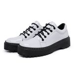 Sapato Oxford Feminino Mocassim Sola Tratorada Verniz Branco