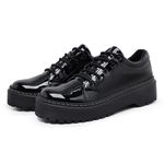 Sapato Oxford Feminino Mocassim Sola Tratorada Verniz Preto