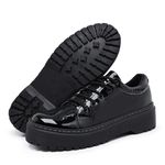 Sapato Oxford Feminino Mocassim Sola Tratorada Verniz Preto