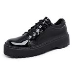 Sapato Oxford Feminino Mocassim Sola Tratorada Verniz Preto