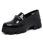 Mocassim Oxford Feminino Derby Sola Tratorada Preto Verniz