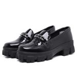 Mocassim Oxford Feminino Derby Sola Tratorada Preto Verniz