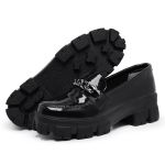 Mocassim Oxford Feminino Derby Sola Tratorada Preto Verniz