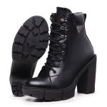 Bota Coturno Feminino Com Cadarço Plataforma Tratorada Elegante Preto