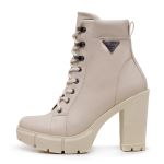 Bota Coturno Feminino Com Cadarço Plataforma Tratorada Elegante Off White