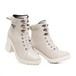 Bota Coturno Feminino Com Cadarço Plataforma Tratorada Elegante Off White