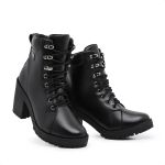 Bota Coturno Feminino Com Cadarço Plataforma Tratorada Elegante Preto